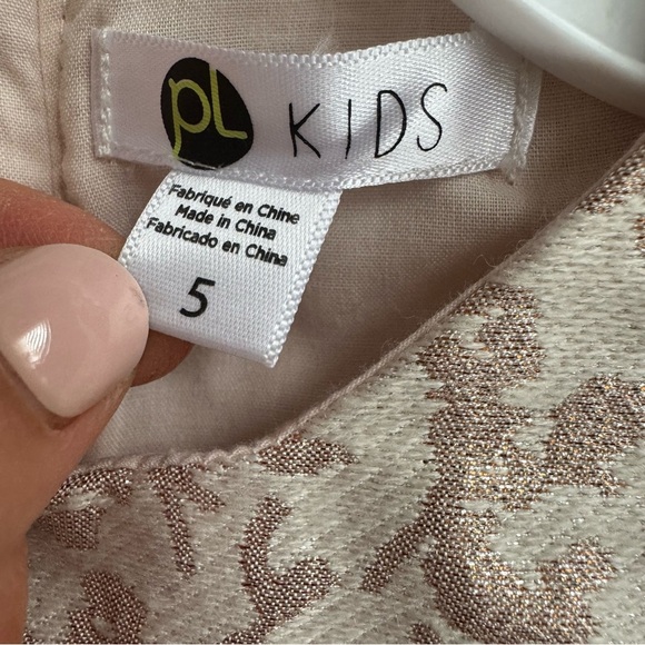 PL Kids Cream Rose Gold Holiday Christmas Dress Short Sleeve Girls Size 5 - Picture 3 of 6